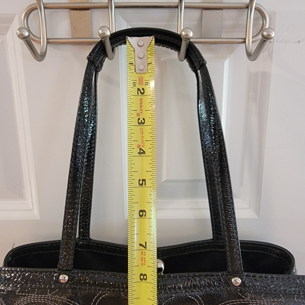 Coach Black Patent Leather Logo Carryall Purse Bag - Picture 4 of 11